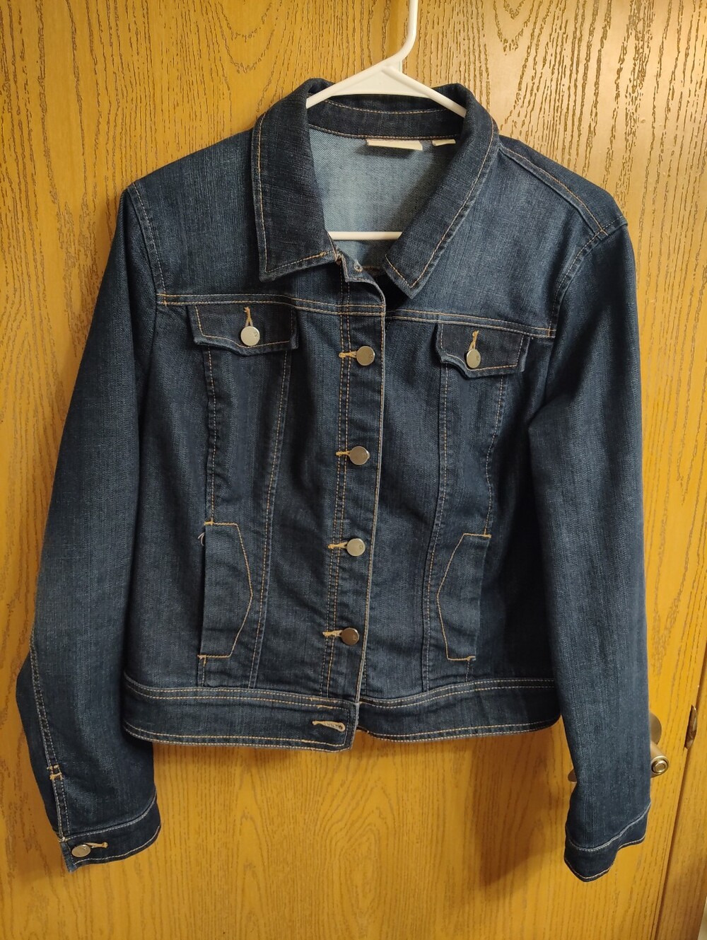 New York & Company Dark Blue Denim Button-Front Jacket